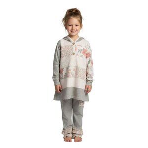Naartjie Kids Girls Gray Pink Floral Hoodie Top and Bottom Pajama Set Size 6 Yrs